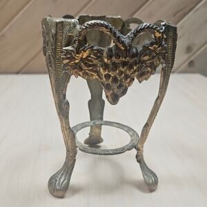 Vintage Brass Plant Bowl Pot Holder Grape Cluster India Collectible Home Decor